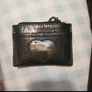 Brighton Vintage 90’s Coin Purse Pocket Card Black Heart  Pebbled Leather